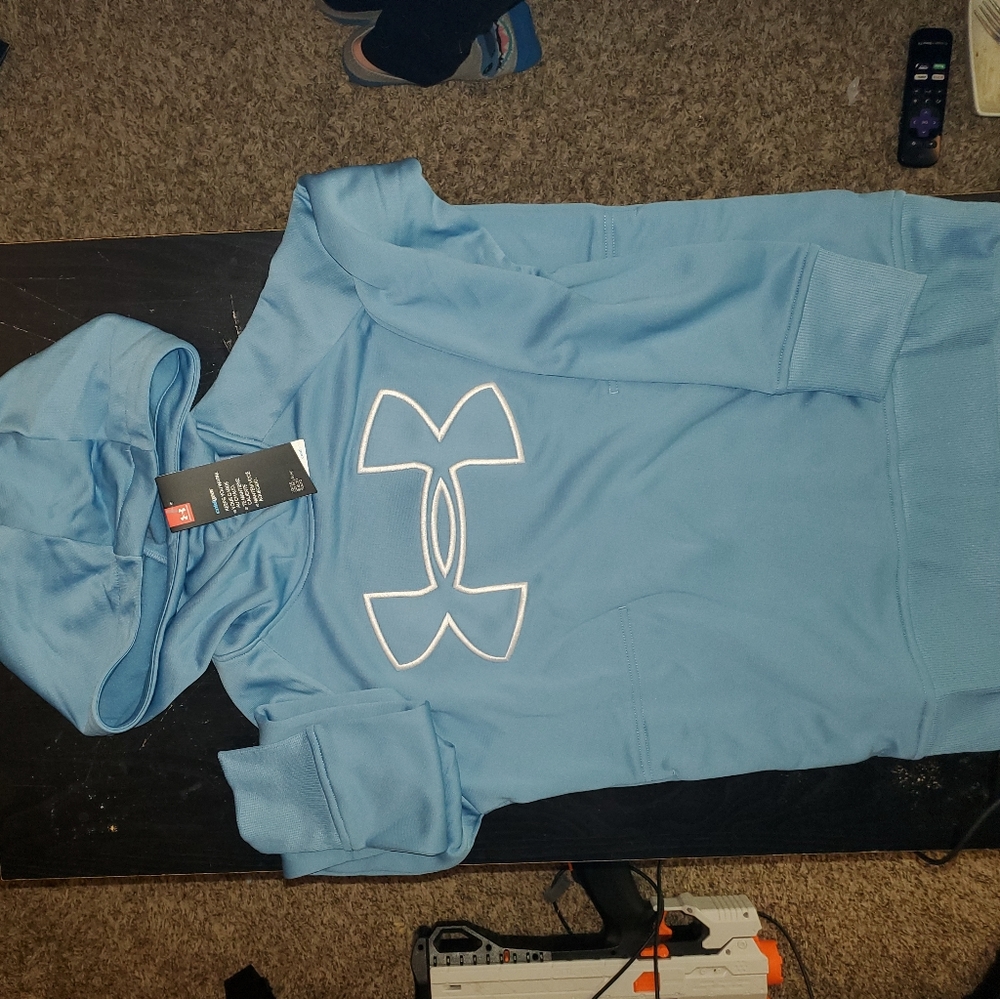 Under Armour light blue hoodie, cowl necked large hood, women's extra small
